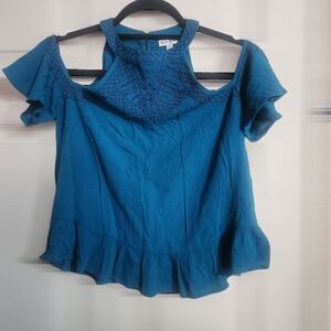 Blue Cold Shoulder Women's Top